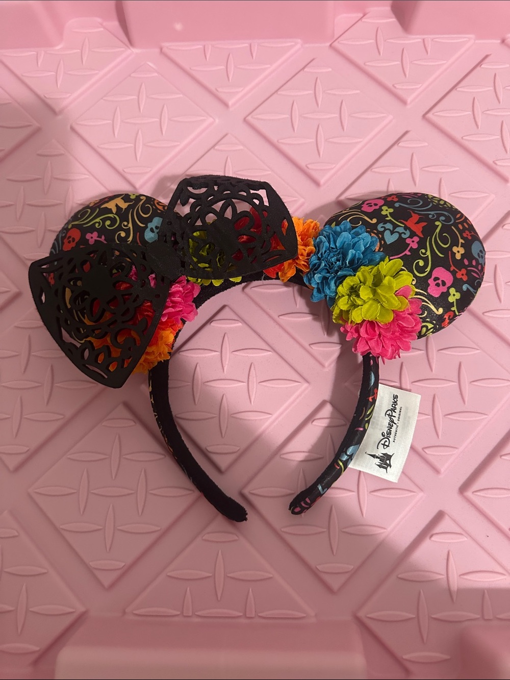Disney Black Minnie Ears Headband with Multicolor Floral Accents